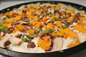 Kürbis-Quiche mit Hackfleisch und Feta